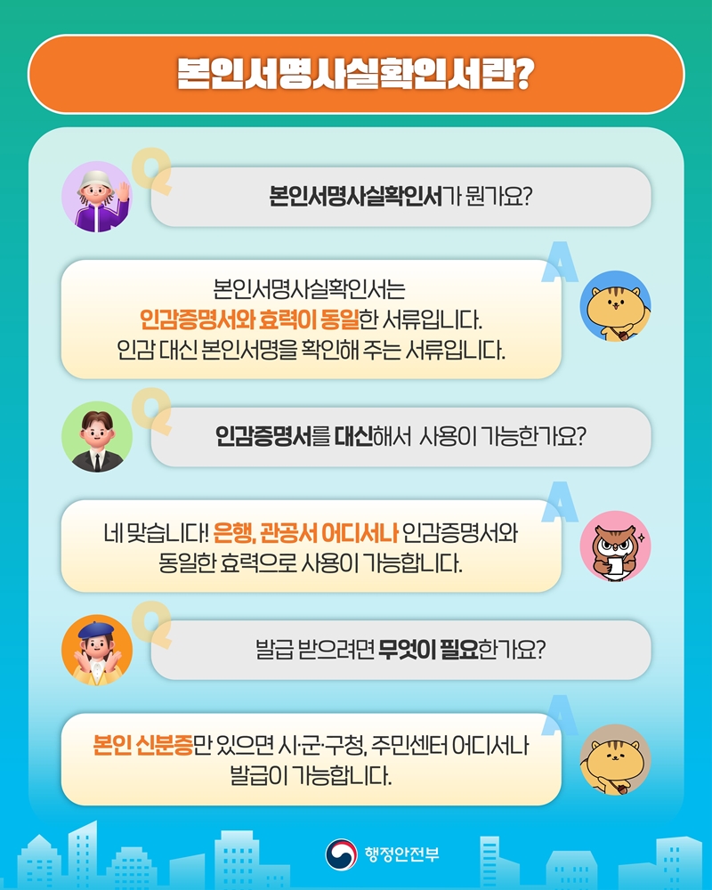 행정안전부 본인서명사실확인서 효력과 준비물 안내 카드뉴스